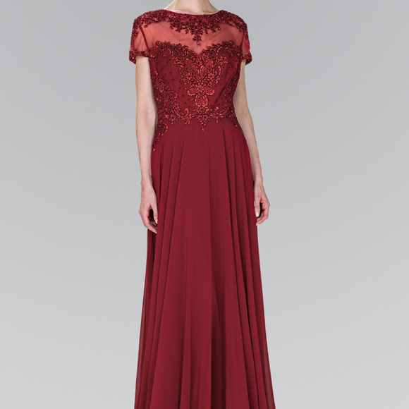 A-Line Short Sleeves Long Evening Dress GL2406